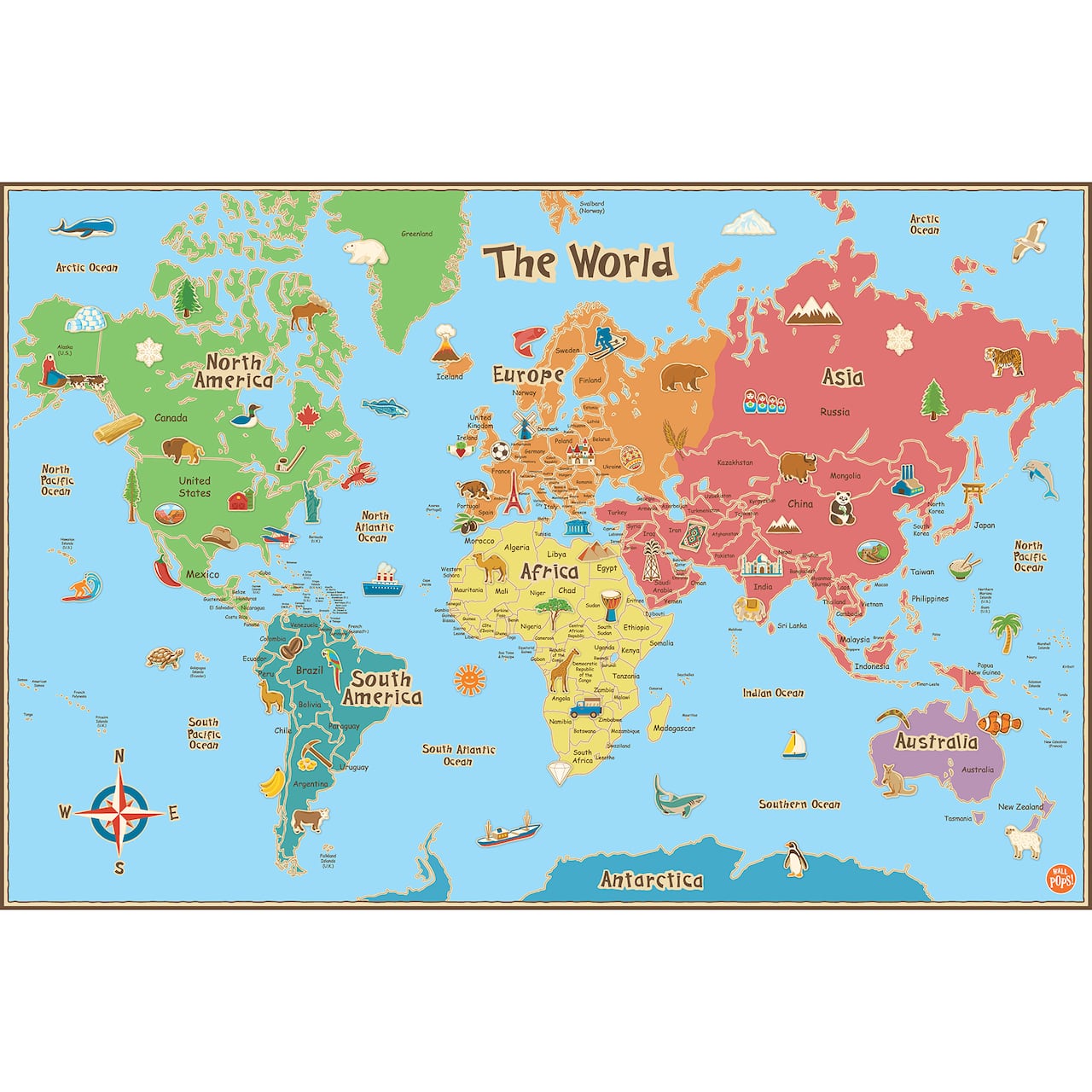 Wallpops Kids World Dry Erase Map Decal